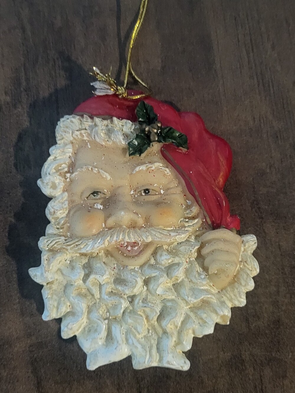 Vintage double sided Santa Christmas tree ornament 4" x 3"